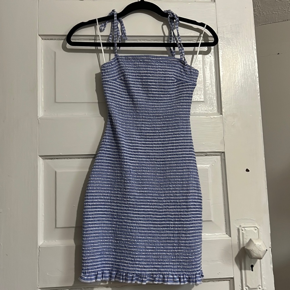 Abercrombie & Fitch Blue Striped, Smocked mini dress